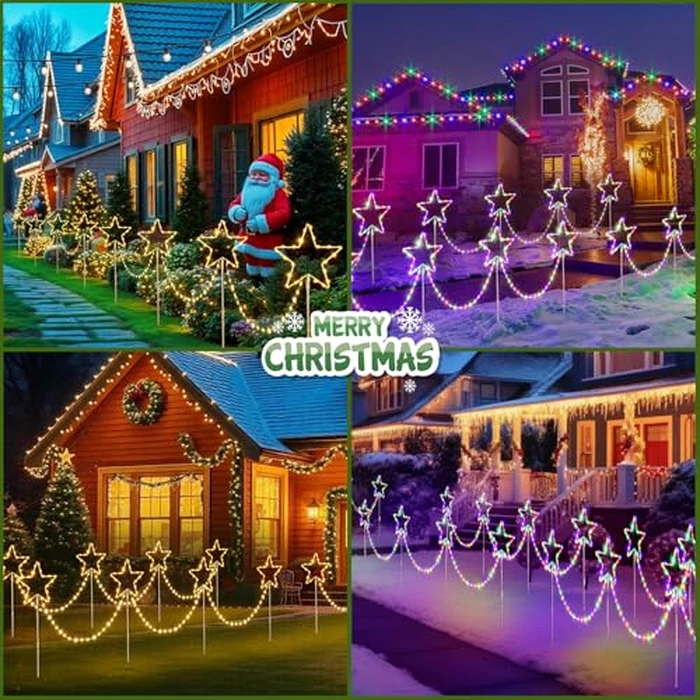 Quntis 4PCS Christmas Pathway Lights, Color Changing 144Leds Star String Light Battery Powered, IP65 Waterproof Garden Stake Lights with 8 Mode & Timer for Yard Lawn Outdoor Christmas Decorations by Quntis - Image 4