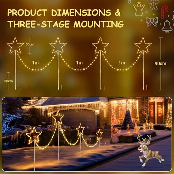 Quntis 4PCS Christmas Pathway Lights, Color Changing 144Leds Star String Light Battery Powered, IP65 Waterproof Garden Stake Lights with 8 Mode & Timer for Yard Lawn Outdoor Christmas Decorations by Quntis - Image 5