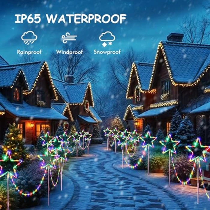 Quntis 4PCS Christmas Pathway Lights, Color Changing 144Leds Star String Light Battery Powered, IP65 Waterproof Garden Stake Lights with 8 Mode & Timer for Yard Lawn Outdoor Christmas Decorations by Quntis - Image 6