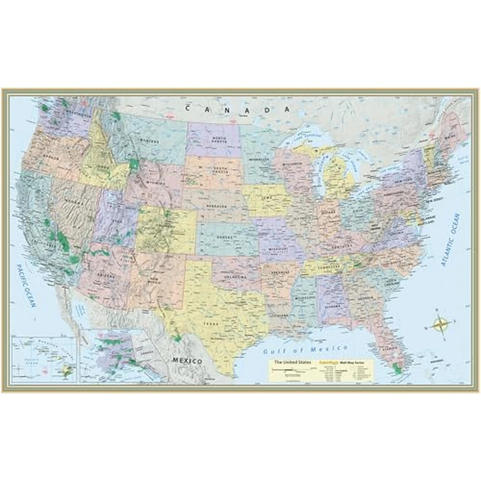 U.S. Map Poster (32 x 50 inches) - Laminated: a QuickStudy Reference Tool by QuickStudy - Used - Like New condition