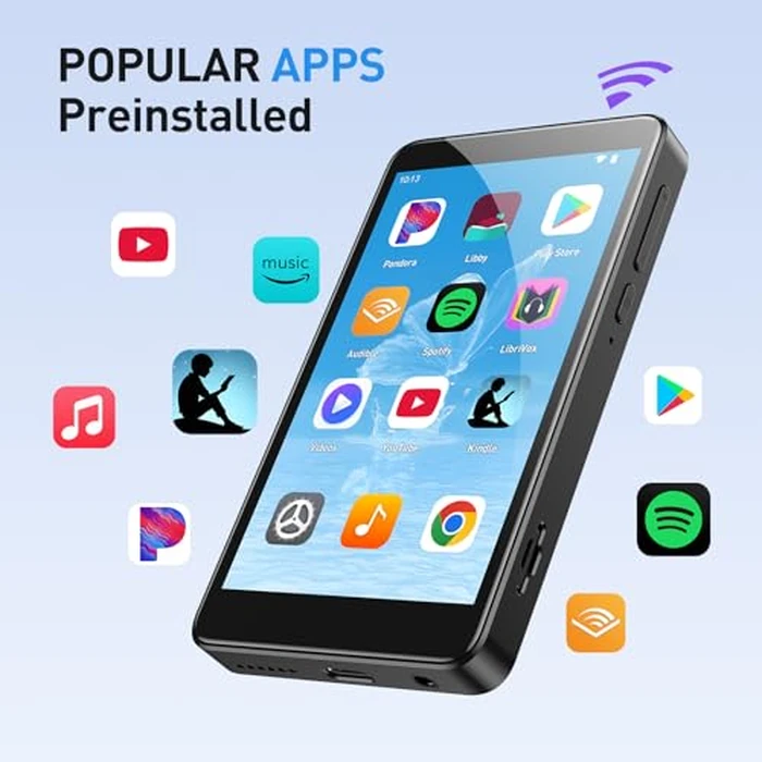 AGPTEK 96GB MP3 Player with Bluetooth and WiFi, T08X 4'' Android 14 MP4 Music Player with Spotify, Audible, APP Store, Up to 1TB, Black by AGPTEK - Image 2