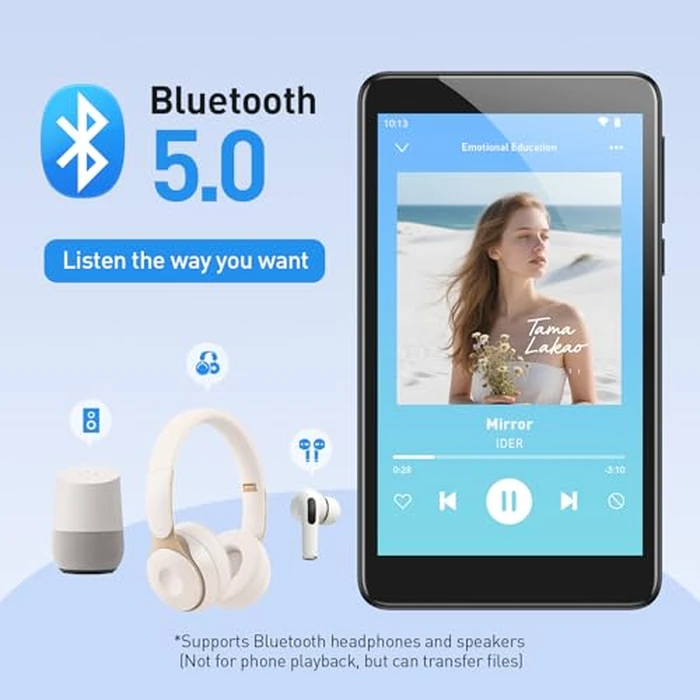 AGPTEK 96GB MP3 Player with Bluetooth and WiFi, T08X 4'' Android 14 MP4 Music Player with Spotify, Audible, APP Store, Up to 1TB, Black by AGPTEK - Image 5