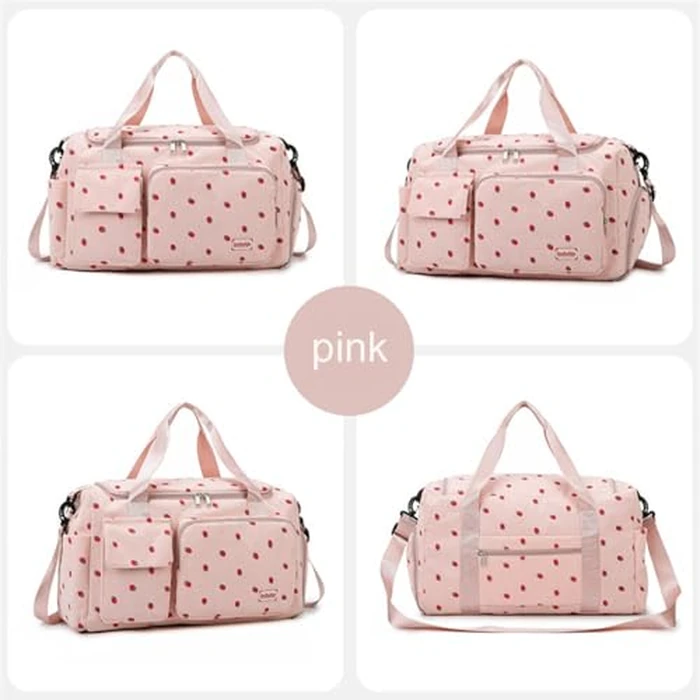 Corduroy Strawberry Sports Duffel Bag,Gym Bag with Shoe Compartment & Wet Pocket,Cute Travel Bag Weekend Bag Dance Bag for Girls (Pink) by Aikelai - Image 2