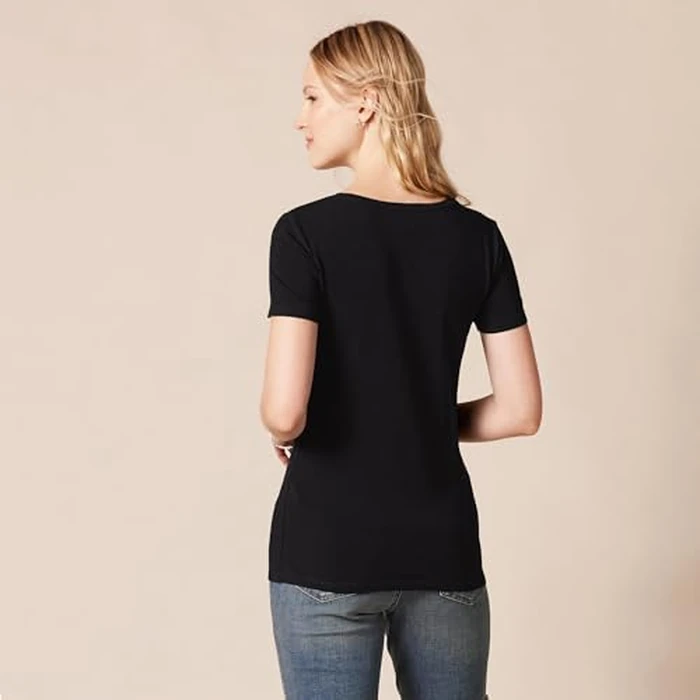 Amazon Essentials Women's Regular-Fit Short-Sleeve T-Shirt (Crewneck and V-Neck Options), Pack of 2, Black/White, Large by Amazon Essentials - Image 2