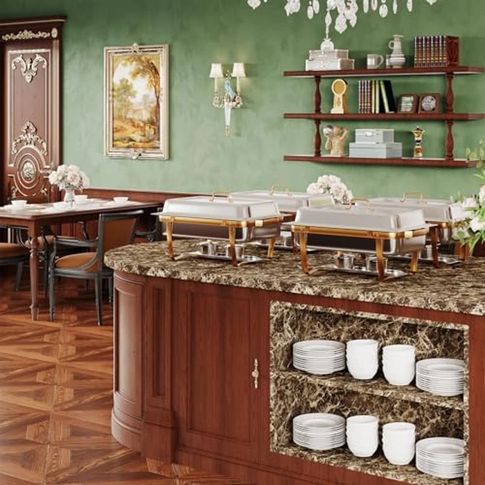 6 Pack Chafing Dish Buffet Set,8 QT Rectangle Chafing Dishes for Buffet w/Lid Holder, Stainless Steel Chafer Food Warmers Servers for Kitchen Party Banquet Dining,Gold by Garvee - Image 5