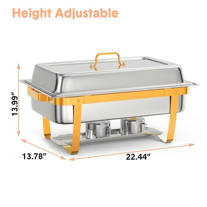 6 Pack Chafing Dish Buffet Set,8 QT Rectangle Chafing Dishes for Buffet w/Lid Holder, Stainless Steel Chafer Food Warmers Servers for Kitchen Party Banquet Dining,Gold by Garvee - Image 6