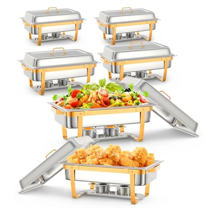 6 Pack Chafing Dish Buffet Set,8 QT Rectangle Chafing Dishes for Buffet w/Lid Holder, Stainless Steel Chafer Food Warmers Servers for Kitchen Party Banquet Dining,Gold by Garvee - Image 9
