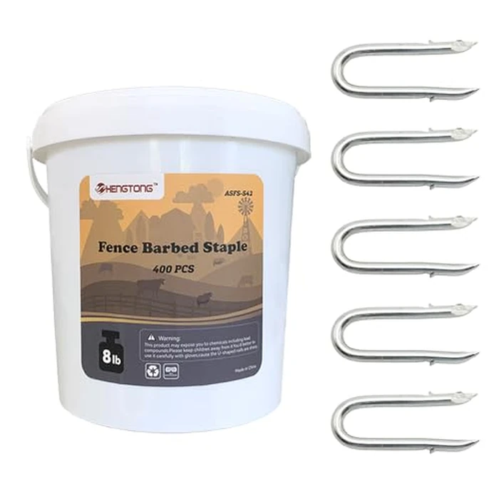 HENGTONG Steel Wire Fencing Staples (400Pcs), Galvanized Steel Fence Staple Nails, Heavy Duty U-Shaped Fasteners Staples Nails for Wire Mesh and Woven Fencing by HENGTONG - Image 1