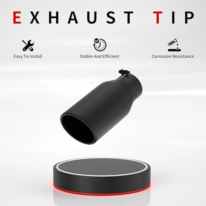Richeer 4 to 5 inch Exhaust Tip, 4" inlet 5" Outlet 12" Overall Length,Stainless Steel with Black Surface Polished Finish, Universal for Vehicles with 4" O.D. Exhaust Tailpipe, Rolled Edge, Bolt on by Richeer - Image 6