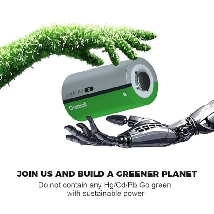 Granicell 4 Pack 10000mAh Rechargeable D Batteries, 1300 Cycles NiMH D Cell Batteries, Pre-Charged with Solar, Low Self-Discharge, Safe for Flashlights, Toys, Clocks, Emergency Devices by Granicell - Image 7