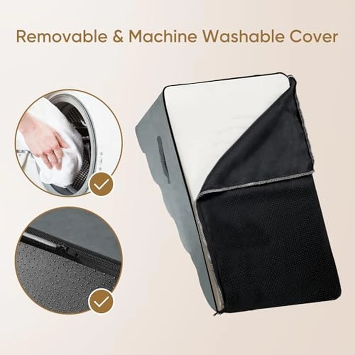 PAWSCRAT Pet Stairs for Dogs 4-Step, 19.6" H Pet Stairs for High Bed, Couch Sofa & Chair, 30D Material Soft Foam Dog Steps with Non-Slip Bottom Surface Removable Washable Cover, Grey by PAWSCRAT - Image 6