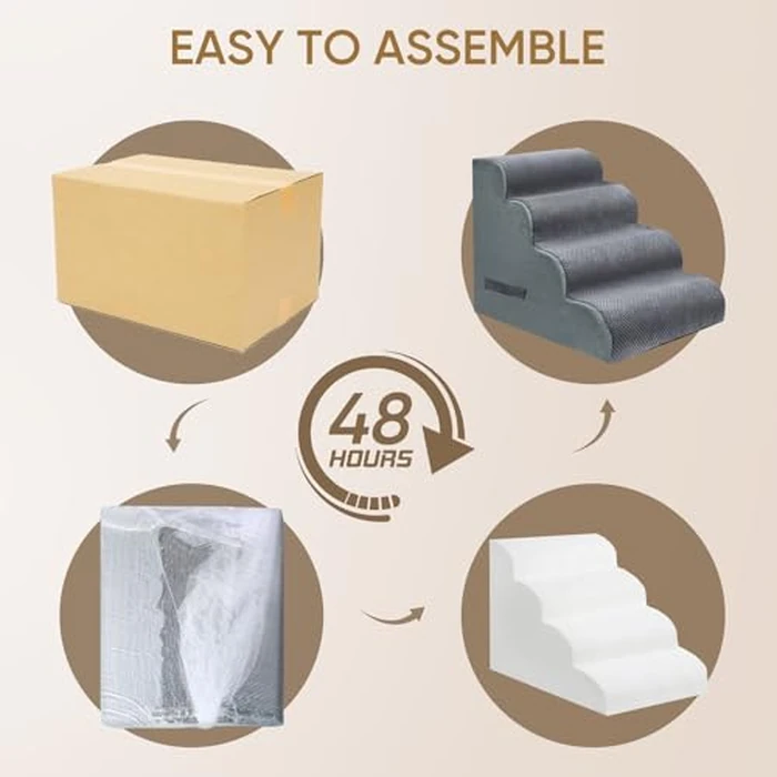 PAWSCRAT Pet Stairs for Dogs 4-Step, 19.6" H Pet Stairs for High Bed, Couch Sofa & Chair, 30D Material Soft Foam Dog Steps with Non-Slip Bottom Surface Removable Washable Cover, Grey by PAWSCRAT - Image 8