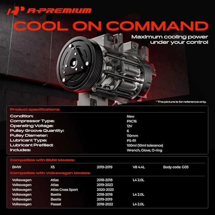 A-Premium A/C Compressor with Clutch & Electronic Control Valve Compatible with Volkswagen Beetle 2018-2019, Passat 2018-2022, Atlas 2018-2022, Atlas Cross Sport 2020-2022, BMW X5 2019-2019 by A-Premium - Image 2