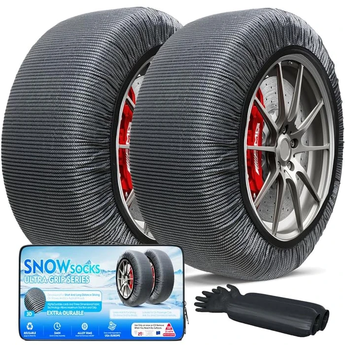 K-Musculo Snow Socks for Tires, Snow Socks Snow for Car SUV Pickup Easy to Use, Ultimate Grip, Washable.100 KM Safely In The Snow, EU EN-16662-1 Certififed(2 PACKS)-XXXL by K-Musculo - Used - Very Good condition