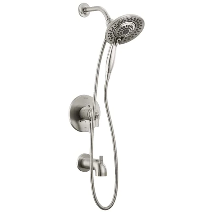 Delta Faucet Saylor 17 Series Brushed Nickel Tub and Shower Faucet Combo In2ition 2-in-1 Shower Head with Handheld Spray, Bathtub Faucet, Tub Faucet Set, Stainless T17435-SS-I (Valve Not Included) by DELTA - Used - Like New condition