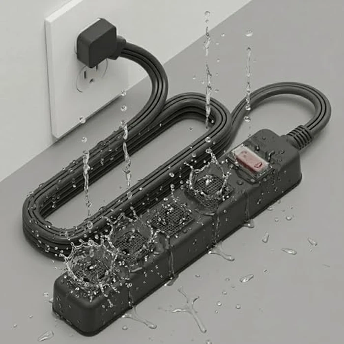 Auto Shut-Off Safety Power Strip, IPX4 Waterproof, Electrical Safety, Patented, ETL Listed, 4 Outlet Flat Plug, Black,5ft Cord, V0 Fire-Retardant, Overload Protection, Home & Kitchen Daily Use, S.O.V by S.O.V - Used - Like New condition - US$38.95