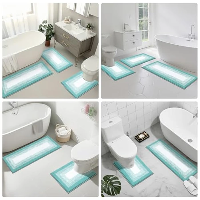 Bsmathom Microfiber Bathroom Rugs Sets 3 Piece, Non-Slip Absorbent Bath Mats for Bathroom, Soft Shaggy Bathroom Mat with U-Shaped Toilet Rug Machine Washable, Teal by Bsmathom - Image 9