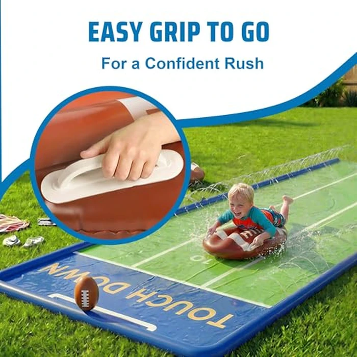 Funscape Triple Water Slides for Kids Backyard, 20FT Water Slide W/ 3 Bodyboards, 1 Inflatable Football, Outdoor Lawn Slip-n-Slider Yard Game W/Splash, Fun Summer Toy Family Party Gifts for Boys Girls by Funscape - Image 2