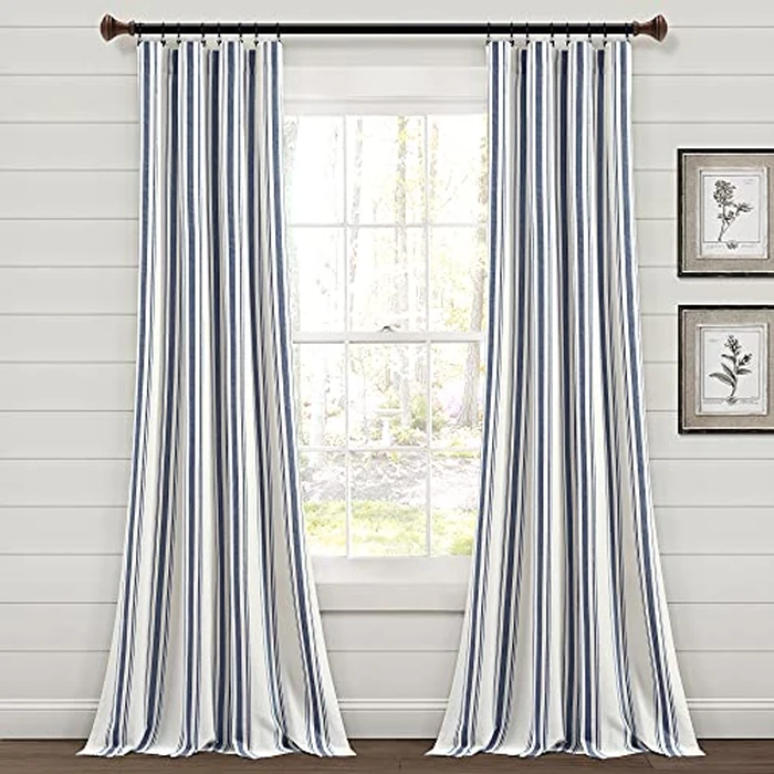 Lush Decor Farmhouse Stripe Yarn Dyed Cotton Window Curtain Panel Pair, 42" W x 84" L, Navy - Classic Modern Rustic Charm - Eco Friendly Cotton Fabric(2 Count Pack of 1) by Lush Decor - Used - Like New condition - CA$33.55