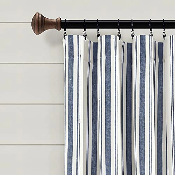 Lush Decor Farmhouse Stripe Yarn Dyed Cotton Window Curtain Panel Pair, 42" W x 84" L, Navy - Classic Modern Rustic Charm - Eco Friendly Cotton Fabric(2 Count Pack of 1) by Lush Decor - Image 2