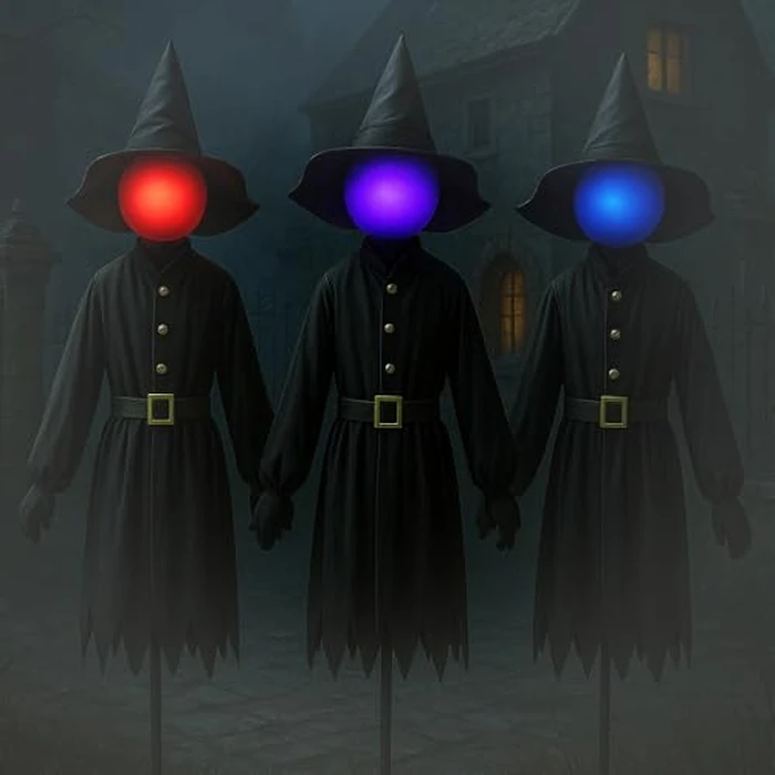 Halloween Decorations Outdoor 5 FT Set of 3 Light Up Witches Holding Hands Witches with Stakes,Scary Screaming Variable Glowing Face Witches for Spooky Garden Statue Decoration Lawn Patio Decor (BK) by KISKISBY - Image 3