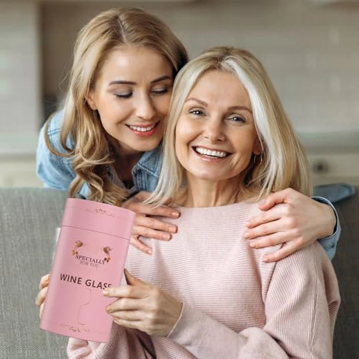 GALOFAY Wine Glasses Gifts for Women Alphabet A-Z, Cool Personalized Gold Monogrammed 'J' Red Wine Glass Set, Pink Gift Package with Goblet, Wine Bag, Key Chain, and Card for Woman by GALOFAY - Image 5