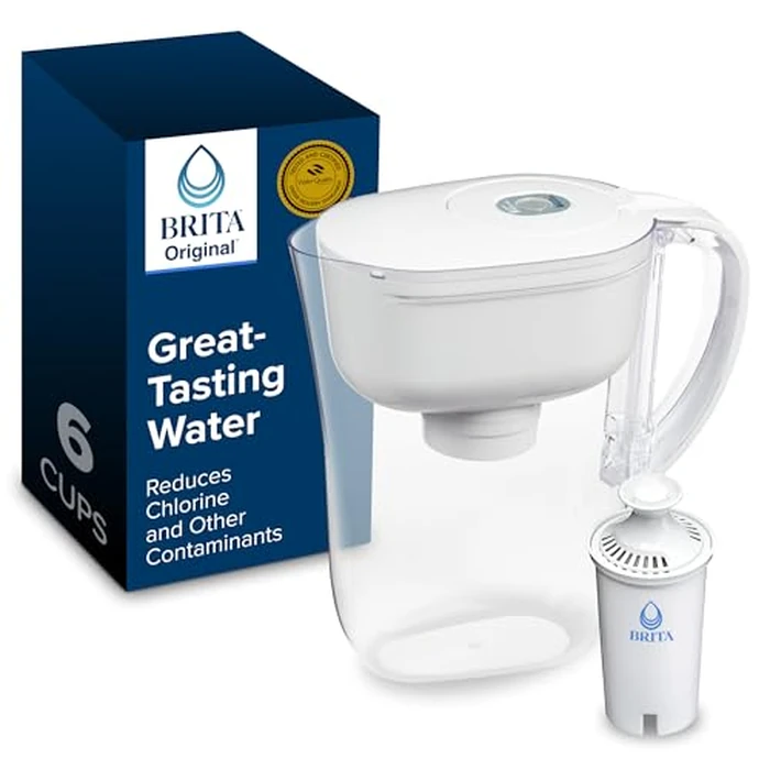 Brita 6 Cup Filter Pitcher withSmart Light Indicator, Reduces Chlorine taste and odour from Tap Water, Filters 151 Litres, Metro, White by BRITA - Image 1