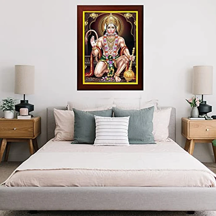zig zag Rectangular Lord Hanuman Ji Bajrang Bali Photo Picture Frame Wall Hanging , Temple , Table , Pooja Room ( 9.5X13.5 Inches, Brown Golden) by zig zag - Used - Good condition