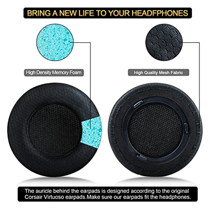 Upgraded Replacement Ear Pads Cushion for Corsair Virtuoso RGB Wireless SE XT Gaming Headset, Premium Fabric, Softer Memory Foam, Added Thickness ( Fabric Black ) by G GVOEARS - Image 3
