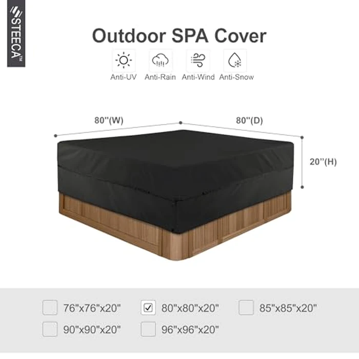 STEECA Waterproof Hot Tub Cover Outdoor Square SPA Hard Cover Protector 80 x 80 x 20H inch, Black by STEECA - Image 3