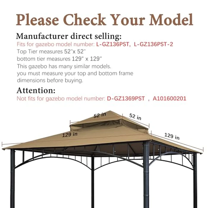 SCOCANOPY Replacement roof Compatible with Target Madaga Gazebo Model L-GZ136PST,(Tan) by SCOCANOPY - Image 2