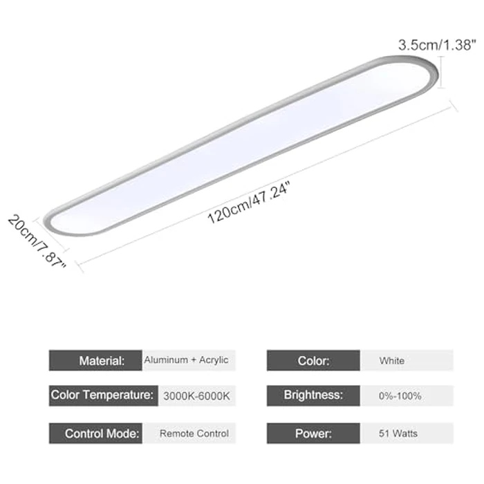 Ganeed 4FT LED Flush Mount Ceiling Light, 51W Dimmable Modern Linear Kitchen Ceiling Lamp, High Brightness Low Profile Long Light Fixture for Shop Lighting Home Closet Laundry, White by Ganeed - Image 3