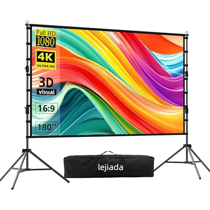 180 inch Projector Screen and Stand, 15FT Large Indoor Outdoor Movie Projection Screen 4K HD 16: 9 Anti Crease Design for Backyard Movie Night Easy to Clean, 1.1Gain, 160 degrees Viewing Angle & A Carry Bag by lejiada - Used - Good condition - CA$139.37