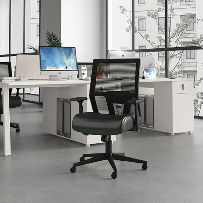 Boss Office Products Mesh Back Vinyl Task Chair with Synchro-Tilt in Black by Boss Office Products - Image 2
