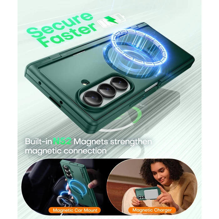 BERFY for Samsung Galaxy Z Fold 7 Case with Privacy Screen Protector, [Compatible with MagSafe][Anti Spy] Built-in Hidden Kickstand, Full-Body Shockproof Slim Phone Case for Z Fold 7, Light Green by BERFY - Image 3