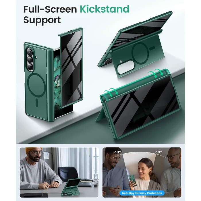 BERFY for Samsung Galaxy Z Fold 7 Case with Privacy Screen Protector, [Compatible with MagSafe][Anti Spy] Built-in Hidden Kickstand, Full-Body Shockproof Slim Phone Case for Z Fold 7, Light Green by BERFY - Image 4