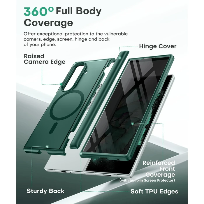 BERFY for Samsung Galaxy Z Fold 7 Case with Privacy Screen Protector, [Compatible with MagSafe][Anti Spy] Built-in Hidden Kickstand, Full-Body Shockproof Slim Phone Case for Z Fold 7, Light Green by BERFY - Image 5