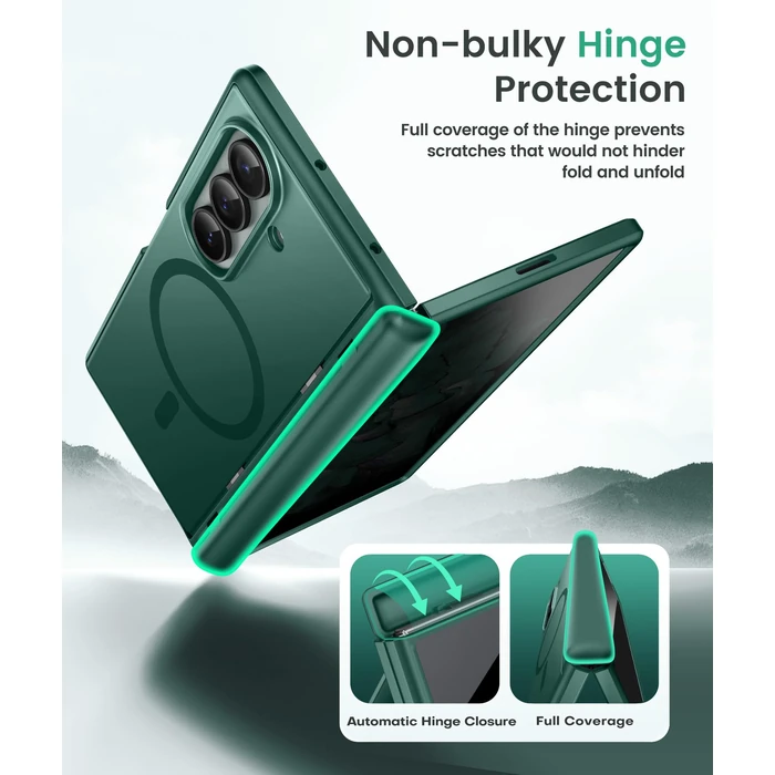 BERFY for Samsung Galaxy Z Fold 7 Case with Privacy Screen Protector, [Compatible with MagSafe][Anti Spy] Built-in Hidden Kickstand, Full-Body Shockproof Slim Phone Case for Z Fold 7, Light Green by BERFY - Image 7