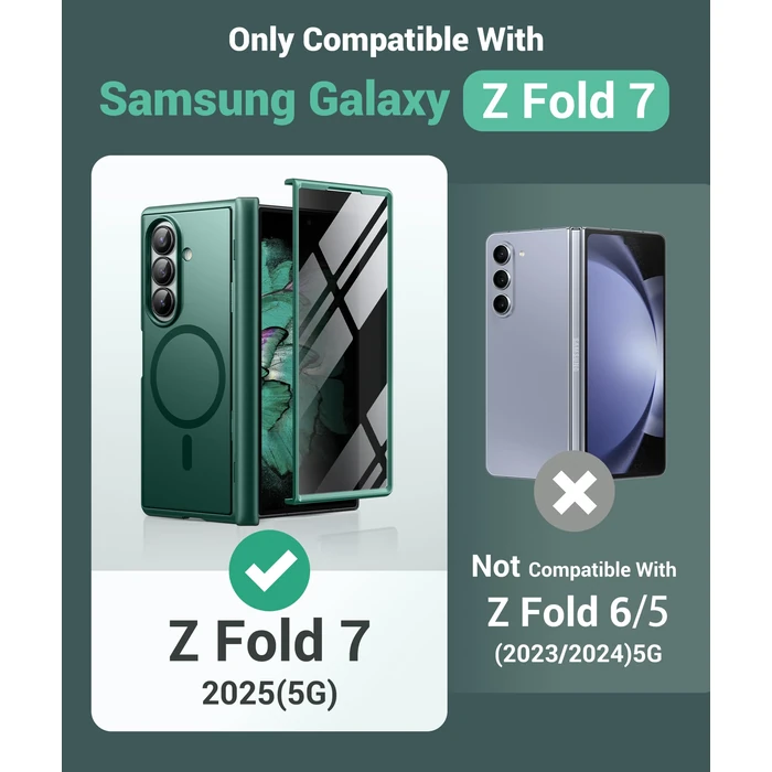 BERFY for Samsung Galaxy Z Fold 7 Case with Privacy Screen Protector, [Compatible with MagSafe][Anti Spy] Built-in Hidden Kickstand, Full-Body Shockproof Slim Phone Case for Z Fold 7, Light Green by BERFY - Image 8