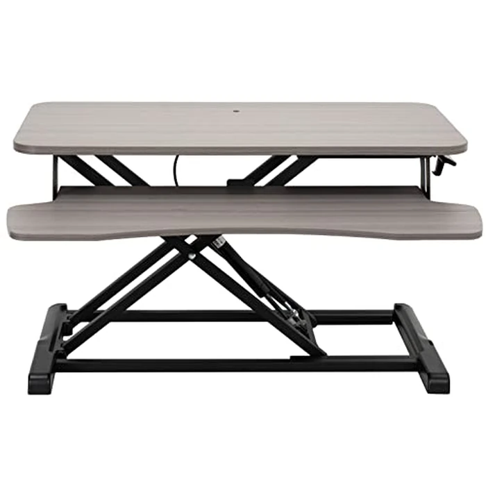 VIVO 32 inch Desk Converter, K Series, Height Adjustable Sit to Stand Riser, Dual Monitor and Laptop Workstation with Wide Keyboard Tray, Gray Top, Black Frame, DESK-V000KG by VIVO - Used - Acceptable condition - CA$77.57