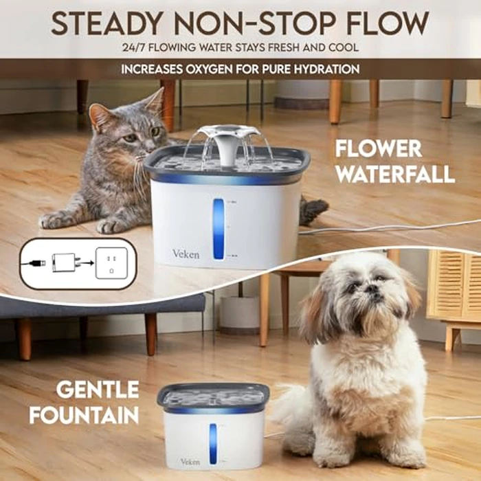 Veken Innovation Award Winner 95oz/2.8L Pet Fountain, Automatic Cat Water Fountain Dog Water Dispenser with Replacement Filters for Cats, Dogs, Multiple Pets (Grey, Plastic) by Veken - Used - Very Good condition - US$18.38
