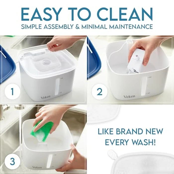 Veken Innovation Award Winner 95oz/2.8L Pet Fountain, Automatic Cat Water Fountain Dog Water Dispenser with Replacement Filters for Cats, Dogs, Multiple Pets (Grey, Plastic) by Veken - Image 5