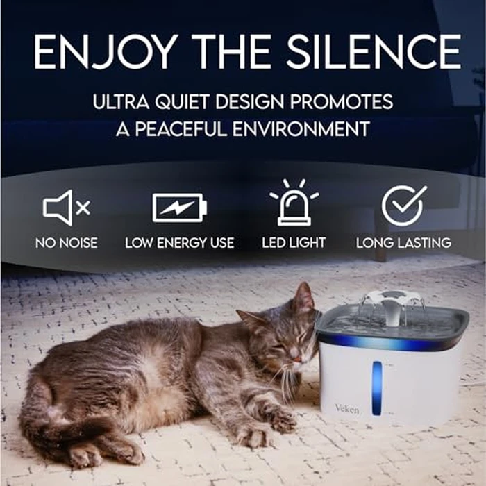 Veken Innovation Award Winner 95oz/2.8L Pet Fountain, Automatic Cat Water Fountain Dog Water Dispenser with Replacement Filters for Cats, Dogs, Multiple Pets (Grey, Plastic) by Veken - Image 6
