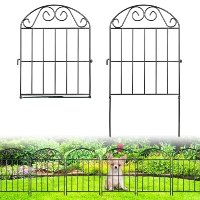 ADAVIN 24 Panels Collapsible Garden Fence Animal Barrier,24 Ft(L) x 24 in(H) Black Rustproof Metal Wire Panel Border for Dogs Rabbits, Flower Edging for Landscape Patio Yard Outdoor Decor, Arched by ADAVIN - Used - Like New condition - US$52.15
