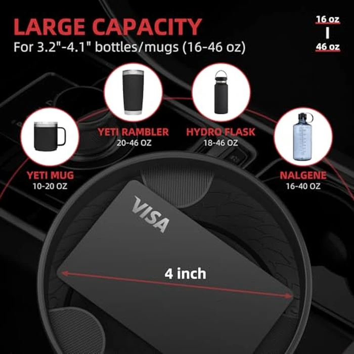 DYLEN Car Cup Holder Expander, Cup Holder Extender Adapter for Car with Expandable Insert, Compatible with Yeti 20/26/30oz, Hydroflask 32/40oz, Large Water Bottles in 3.0"-4.1" by DYLEN - Image 2