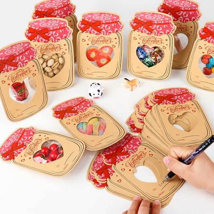 POPGIFTU Valentines Cards for Kids - 50 Pack Mason Jar Valentine Exchange Cards with Treat Bags, Classroom Valentines for Boys & Girls, School Parties & Activities (Candy Not Included) by POPGIFTU - Image 4