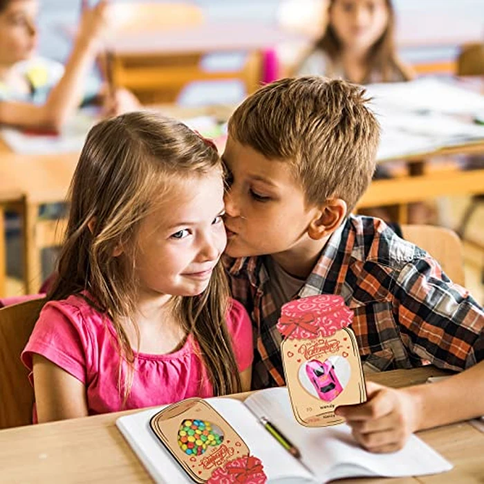 POPGIFTU Valentines Cards for Kids - 50 Pack Mason Jar Valentine Exchange Cards with Treat Bags, Classroom Valentines for Boys & Girls, School Parties & Activities (Candy Not Included) by POPGIFTU - Image 5