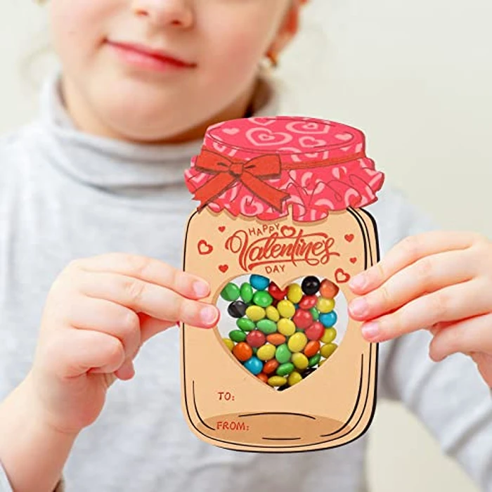 POPGIFTU Valentines Cards for Kids - 50 Pack Mason Jar Valentine Exchange Cards with Treat Bags, Classroom Valentines for Boys & Girls, School Parties & Activities (Candy Not Included) by POPGIFTU - Image 7