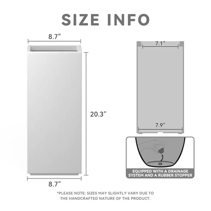 Kante 20.3" H Tall Rectangular Concrete Planter, Modern Square Diameter Plant Pot with Drainage Hole and Rubber Plug for Indoor Outdoor Home Patio Garden, Pure White by Kante - Image 2