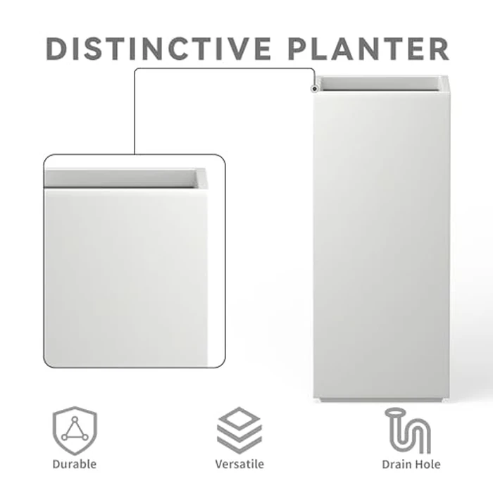 Kante 20.3" H Tall Rectangular Concrete Planter, Modern Square Diameter Plant Pot with Drainage Hole and Rubber Plug for Indoor Outdoor Home Patio Garden, Pure White by Kante - Image 8